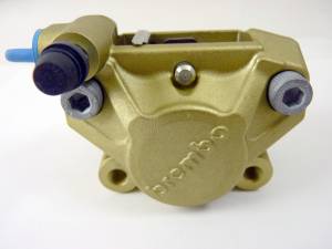 Brembo Caliper, P2 32G w/ Organic Pads Shape S, Cast 2-Piece, 84mm Axial Mount, Right, Rear, Gold Questions & Answers